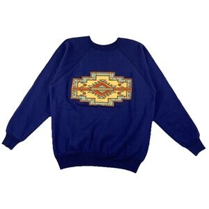 Vintage Aztec Sweatshirt Adult Large Blue Long Sleeve USA